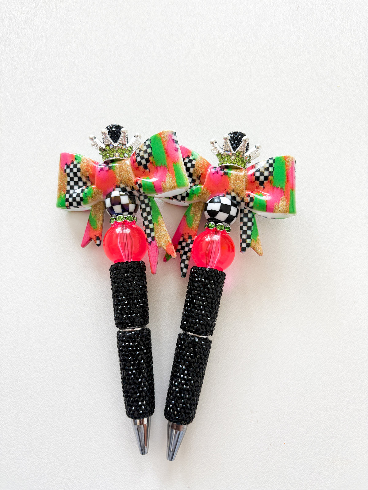 Neon checkered bling pen